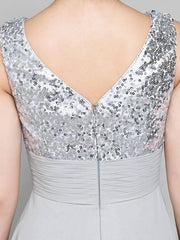 A-Line Mother of the Bride Dress Sparkle & Shine Bateau Neck Ankle Length Chiffon Sleeveless with Sash / Ribbon Sequin - RongMoon