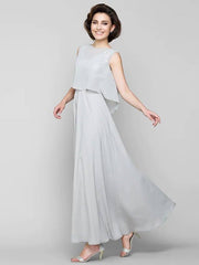 A-Line Mother of the Bride Dress Sparkle & Shine Bateau Neck Ankle Length Chiffon Sleeveless with Sash / Ribbon Sequin - RongMoon