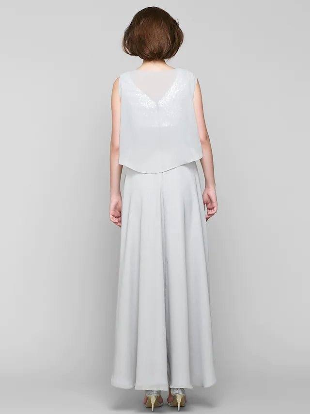A-Line Mother of the Bride Dress Sparkle & Shine Bateau Neck Ankle Length Chiffon Sleeveless with Sash / Ribbon Sequin - RongMoon