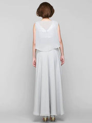A-Line Mother of the Bride Dress Sparkle & Shine Bateau Neck Ankle Length Chiffon Sleeveless with Sash / Ribbon Sequin - RongMoon