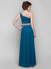 A-Line Mother of the Bride Dress Sparkle & Shine One Shoulder Floor Length Chiffon Sleeveless with Beading Draping Side Draping - RongMoon