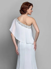 A-Line Mother of the Bride Dress Sparkle & Shine One Shoulder Floor Length Chiffon Sleeveless with Beading Ruffles - RongMoon