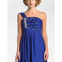 A-Line Mother of the Bride Dress Sparkle & Shine One Shoulder Watteau Train Floor Length Chiffon Sleeveless with Beading Draping Side Draping - RongMoon