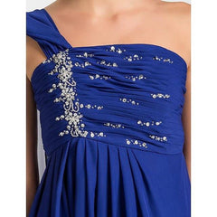 A-Line Mother of the Bride Dress Sparkle & Shine One Shoulder Watteau Train Floor Length Chiffon Sleeveless with Beading Draping Side Draping - RongMoon