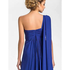 A-Line Mother of the Bride Dress Sparkle & Shine One Shoulder Watteau Train Floor Length Chiffon Sleeveless with Beading Draping Side Draping - RongMoon