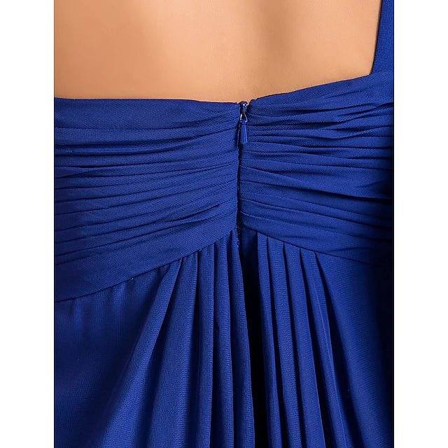 A-Line Mother of the Bride Dress Sparkle & Shine One Shoulder Watteau Train Floor Length Chiffon Sleeveless with Beading Draping Side Draping - RongMoon