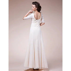 A-Line Mother of the Bride Dress Square Neck Floor Length Chiffon Half Sleeve with Ruched - RongMoon