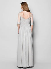 A-Line Mother of the Bride Dress V Neck Floor Length Chiffon Tulle Half Sleeve with Ruched Beading Sequin 2022 / Illusion Sleeve - RongMoon
