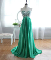A-Line Strapless Sweetheart Neck Green Chiffon Long Prom Dresses, Green Evening Dresses - RongMoon