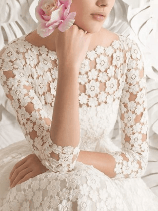A-Line Wedding Dresses Jewel Neck Knee Length Lace 3/4 Length Sleeve Vintage 1950s with Sashes / Ribbons Appliques - RongMoon