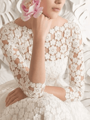 A-Line Wedding Dresses Jewel Neck Knee Length Lace 3/4 Length Sleeve Vintage 1950s with Sashes / Ribbons Appliques - RongMoon
