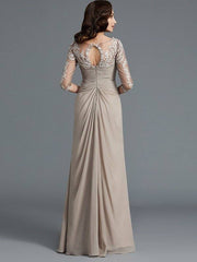 A-Line/Princess 1/2 Sleeves Scoop Applique Chiffon Floor-Length Mother of the Bride Dresses - RongMoon