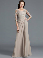 A-Line/Princess 1/2 Sleeves Scoop Applique Chiffon Floor-Length Mother of the Bride Dresses - RongMoon