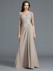 A-Line/Princess 1/2 Sleeves Scoop Applique Chiffon Floor-Length Mother of the Bride Dresses - RongMoon