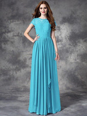 A-line/Princess Bateau Lace Sleeveless Long Chiffon Bridesmaid Dresses - RongMoon