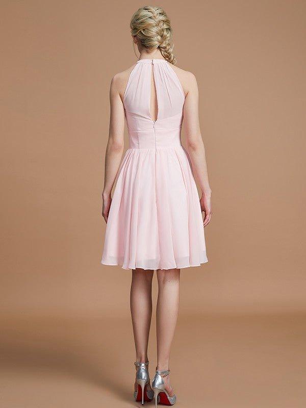 A-Line/Princess Chiffon Knee-Length Sleeveless Scoop Bridesmaid Dresses - RongMoon