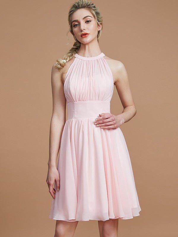 A-Line/Princess Chiffon Knee-Length Sleeveless Scoop Bridesmaid Dresses - RongMoon