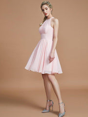 A-Line/Princess Chiffon Knee-Length Sleeveless Scoop Bridesmaid Dresses - RongMoon