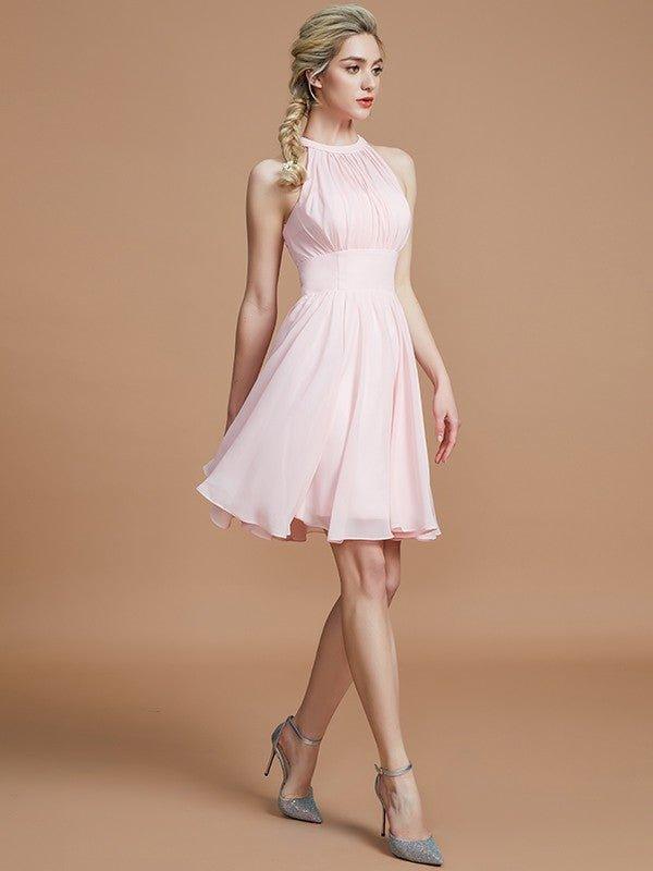 A-Line/Princess Chiffon Knee-Length Sleeveless Scoop Bridesmaid Dresses - RongMoon