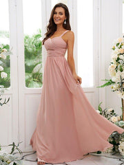 A-Line/Princess Chiffon Ruched Straps Sleeveless Floor-Length Bridesmaid Dresses - RongMoon