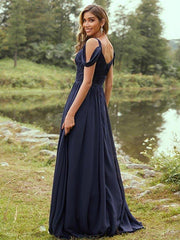 A-Line/Princess Chiffon Ruched V-neck Sleeveless Sweep/Brush Train Bridesmaid Dresses - RongMoon