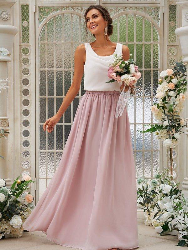 A-Line/Princess Chiffon Ruffles Scoop Sleeveless Floor-Length Bridesmaid Dresses - RongMoon