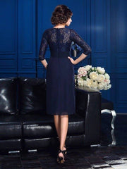 A-Line/Princess Jewel Lace 3/4 Sleeves Short Chiffon Mother of the Bride Dresses - RongMoon