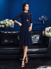 A-Line/Princess Jewel Lace 3/4 Sleeves Short Chiffon Mother of the Bride Dresses - RongMoon
