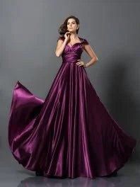 A-Line/Princess Pleats Sleeveless Long Silk like Satin Bridesmaid Dresses - RongMoon