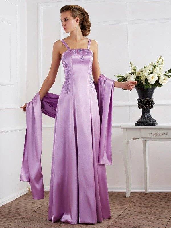 A-Line/Princess Spaghetti Straps Sleeveless Beading Long Elastic Woven Satin Mother of the Bride Dresses - RongMoon