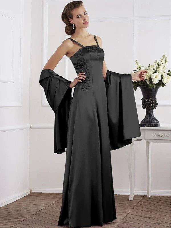 A-Line/Princess Spaghetti Straps Sleeveless Beading Long Elastic Woven Satin Mother of the Bride Dresses - RongMoon