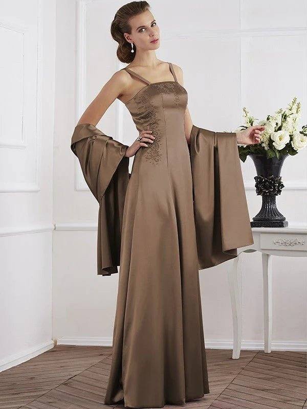 A-Line/Princess Spaghetti Straps Sleeveless Beading Long Elastic Woven Satin Mother of the Bride Dresses - RongMoon