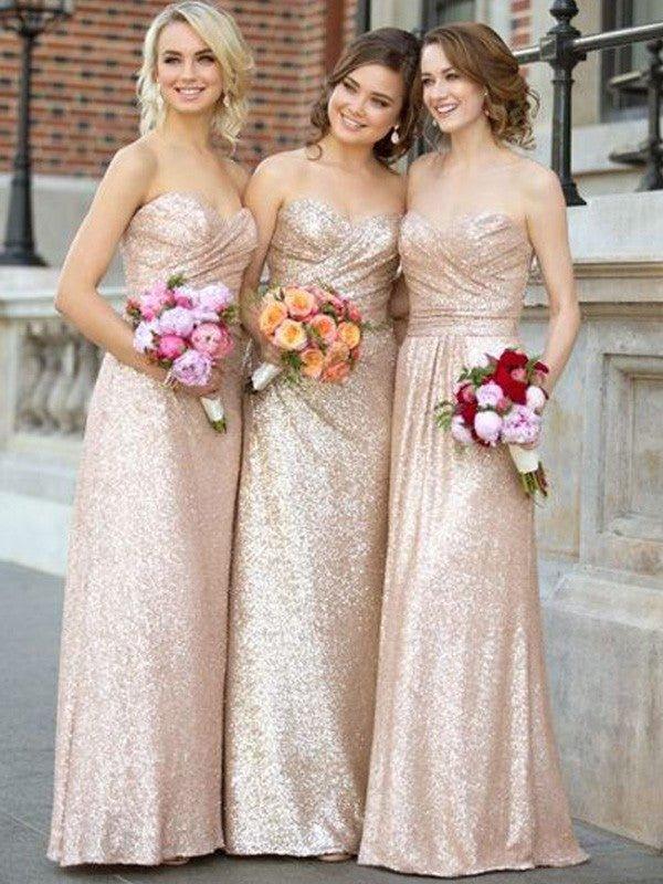 A-Line/Princess Sweetheart Sleeveless Floor-Length Sequins Bridesmaid Dresses - RongMoon