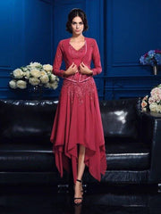 A-Line/Princess V-neck Applique Sleeveless High Low Chiffon Mother of the Bride Dresses - RongMoon