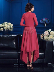 A-Line/Princess V-neck Applique Sleeveless High Low Chiffon Mother of the Bride Dresses - RongMoon