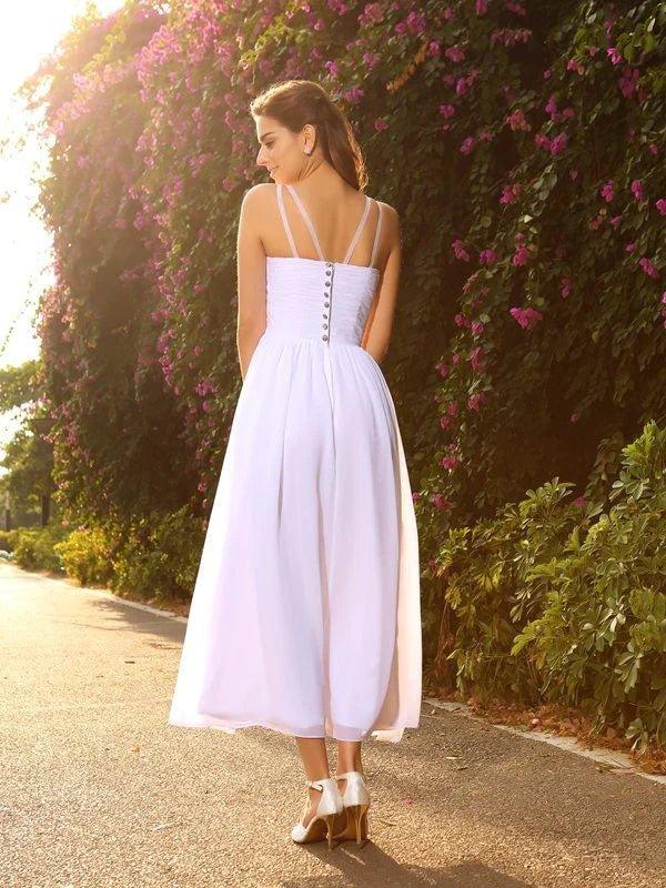 A-Line/Princess V-neck Beading Sleeveless Long Chiffon Wedding Dresses - RongMoon