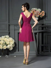 A-Line/Princess V-neck Pleats Sleeveless Short Chiffon Mother of the Bride Dresses - RongMoon