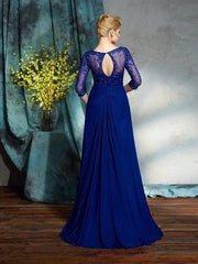 A-Line/Princess V-neck Sequin 3/4 Sleeves Long Chiffon Mother of the Bride Dresses - RongMoon