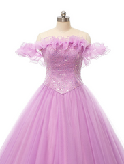 Ball Gown Prom Dresses Puffy Dress Quinceanera Floor Length Sleeveless Off Shoulder Tulle with Pearls Sequin