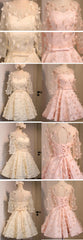 Long Illusion Sleeve  Clairvoyant Outfit Lace Up Back For Teen Organza Full Appliques Homecoming Dress,BD0129