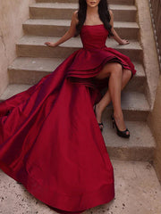 Burgundy High Low Ruffles Satin Prom Dress