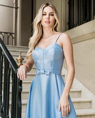 Tea Length Bridesmaid Dresses Satin Sweetheart Spaghetti Straps