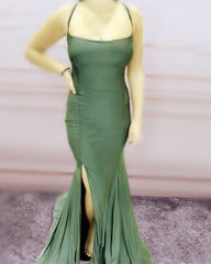 Mermaid Strapless Split Bridesmaid Dresses Cross Back