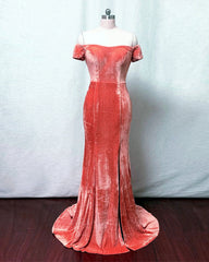 Velvet Mermaid Split Bridesmaid Dresses Off Shoulder