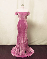 Velvet Mermaid Split Bridesmaid Dresses Off Shoulder