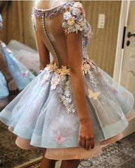 3D Flowers Embroidery Ruffles Lace Homecoming Dresses Short