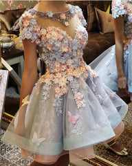 3D Flowers Embroidery Ruffles Lace Homecoming Dresses Short