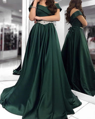 Off Shoulder Beaded Sashes Satin Dresses Long