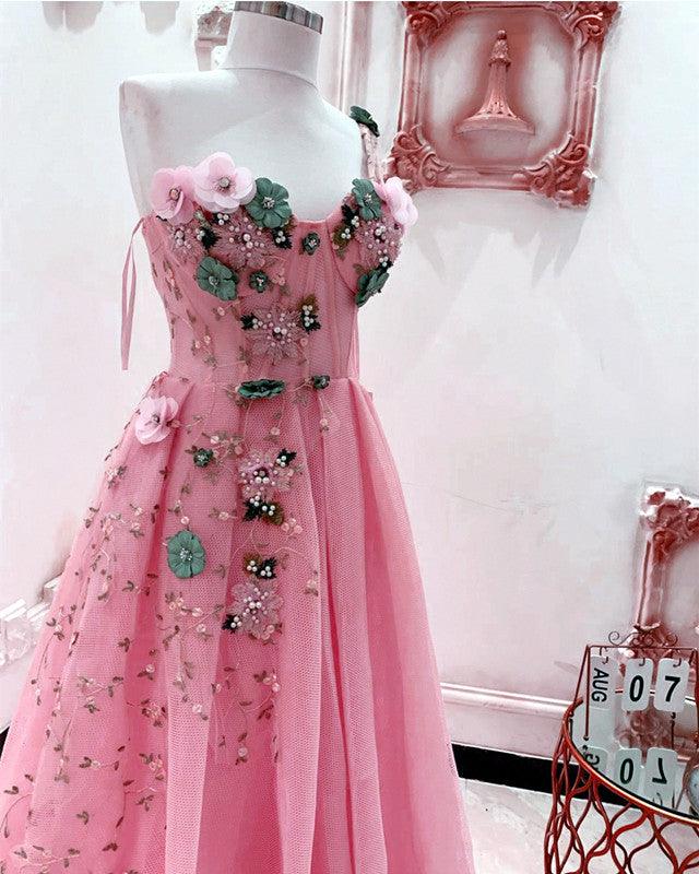 3D Flowers Sweetheart Corset Prom Dresses One Shoulder - RongMoon