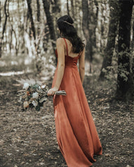 Long Satin Ruched V Neck Split Dress